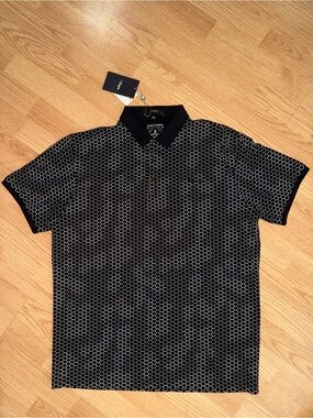 Z Zegna Black Polo with Gray Honeycomb Pattern